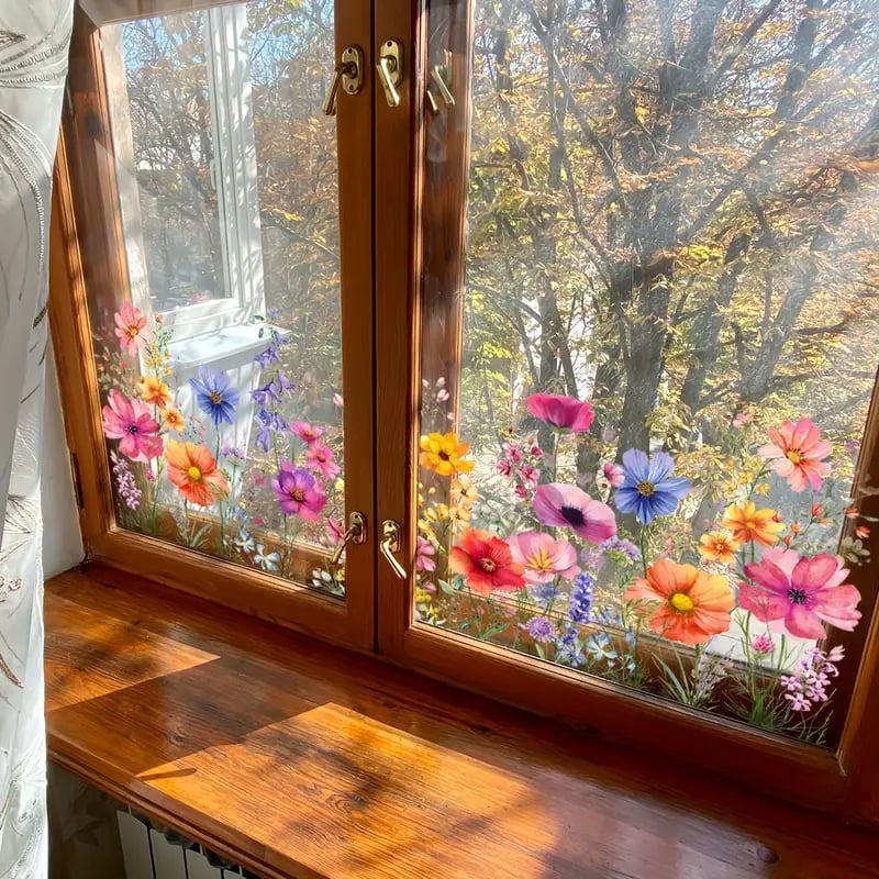DecoPetal™ Kolorowy bukiet kwiatów – naklejka na okno