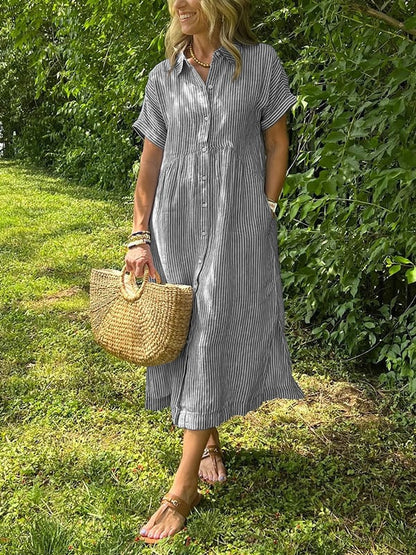 Mirella Minerva™ Sukienka w paski zapinana na guziki