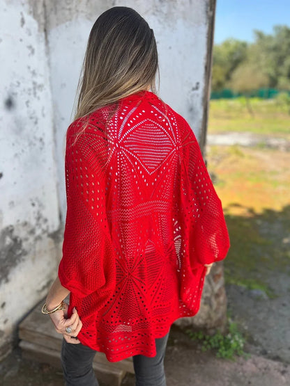 Sweter Rachele Foti™ z dziurkowanym wzorem i półdługimi rękawami